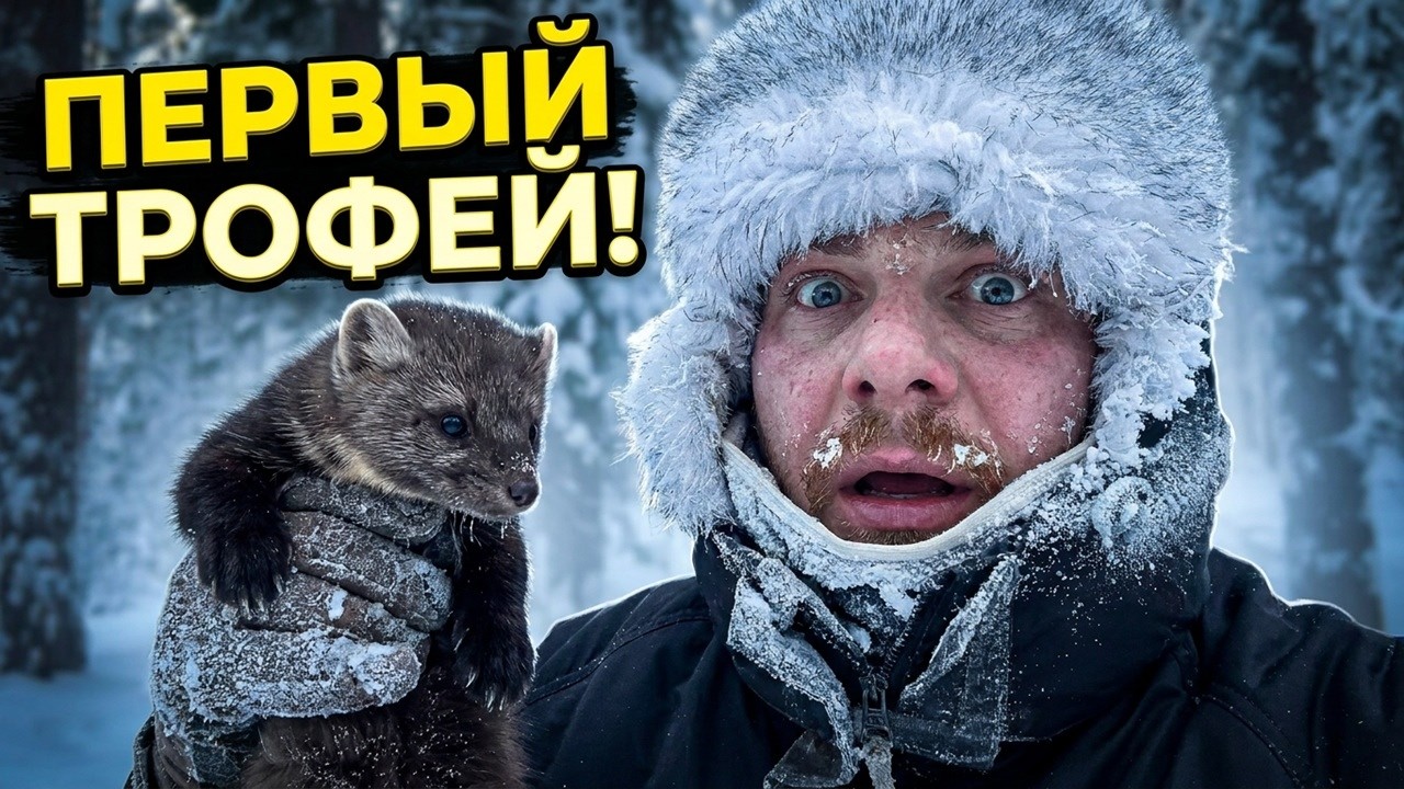 Поймал соболя, мой первый трофей, застрял на буране в -30