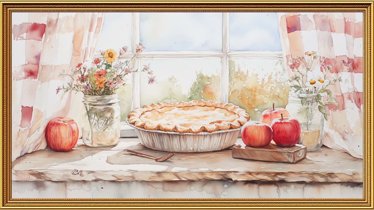 Apple Pie on the Windowsill | Vintage Gold Frame TV Art | 4K Screensaver for TV