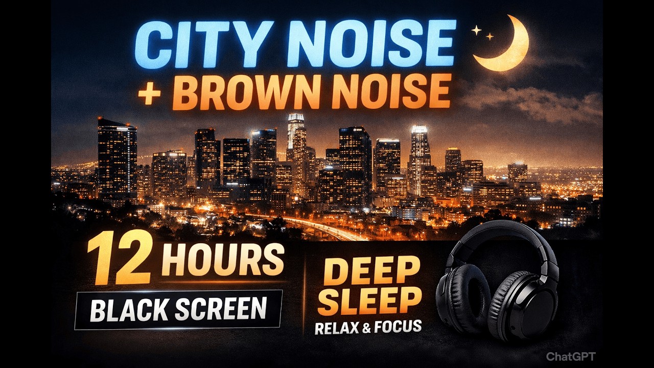 City Noise + Brown Noise for Deep Sleep 🌙 | 12 Hrs Black Screen | Urban Ambient