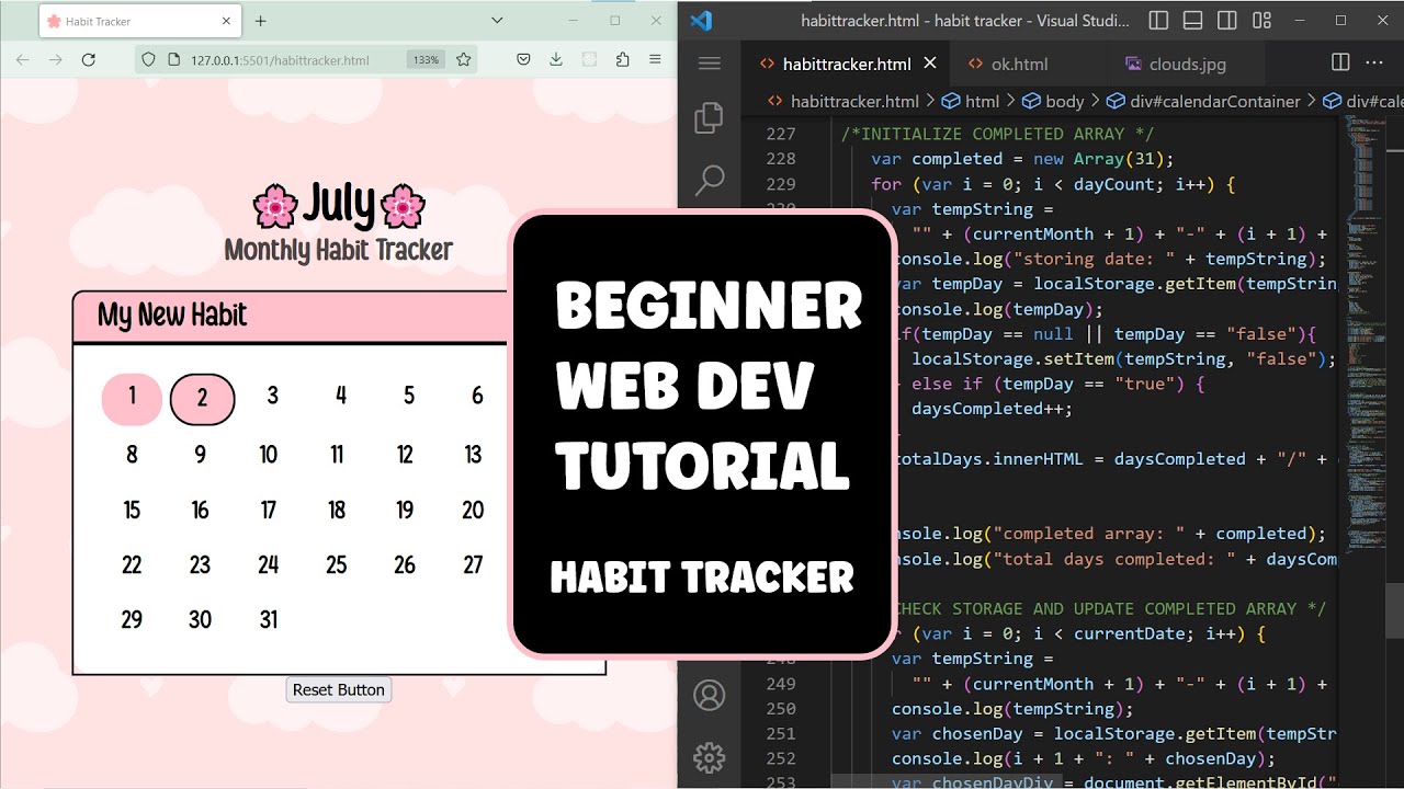[Part 2/2] Beginner Kawaii Habit Tracker Web Dev HTML CSS Javascript Tutorial