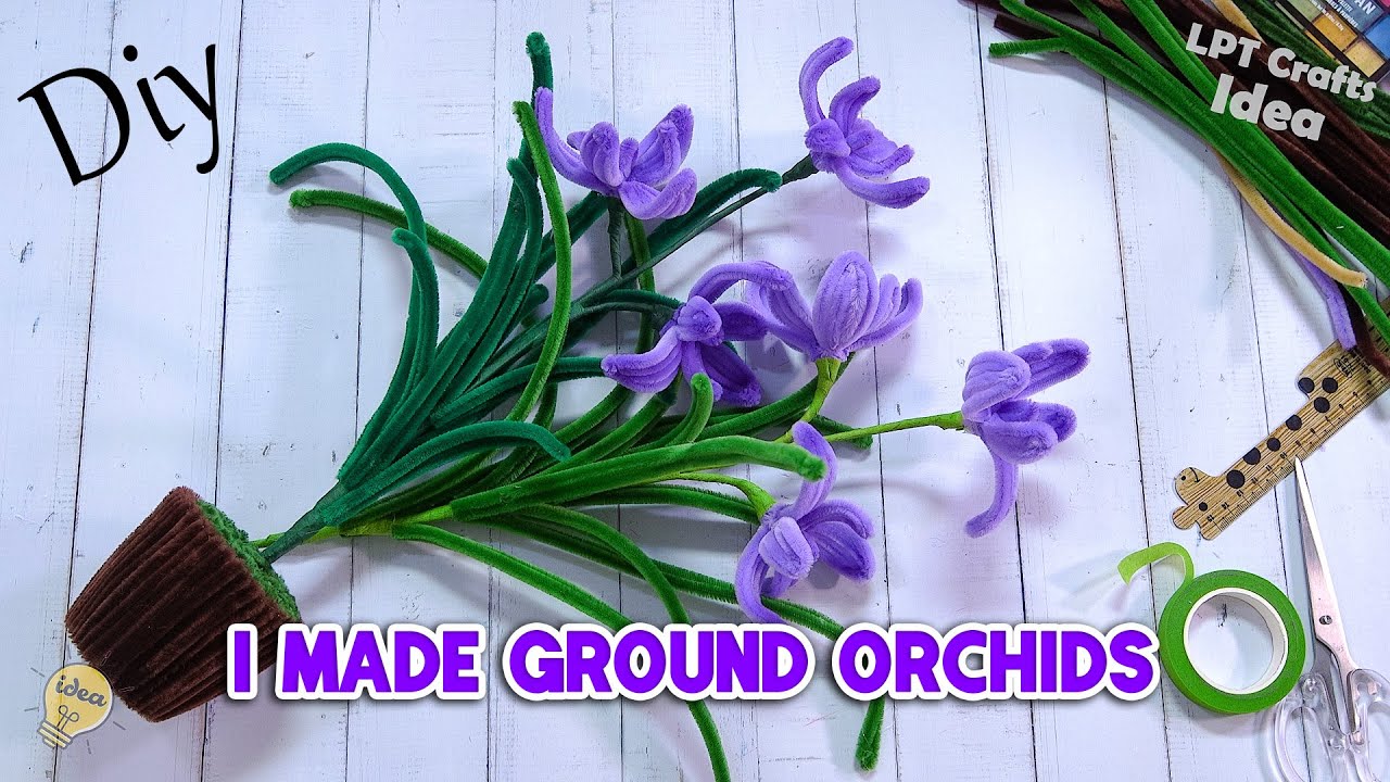 How to make Ground Orchids from chenille wire (Pipe Cleaner) | My desk decoration project