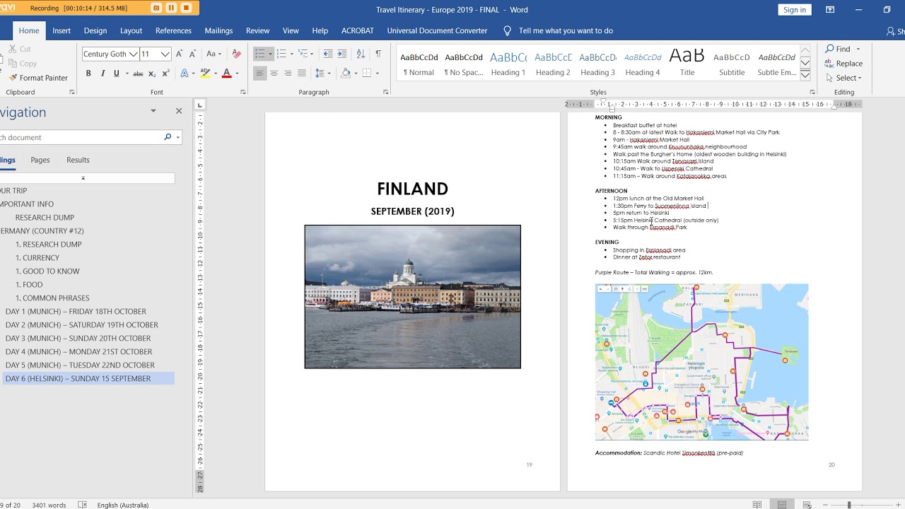 How I use Microsoft Word to plan a travel itinerary (my template & planning process)