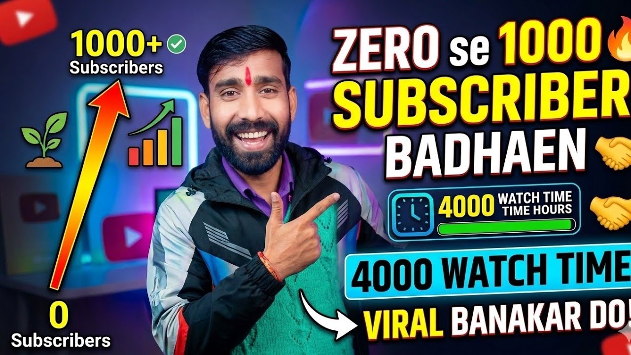 जीरो से 1000 सब्सक्राइबर 🔥 जल्दी बढ़ाएँ!4000 घंटे वॉच टाइम पूरा करने का आसान तरीका ⏱️