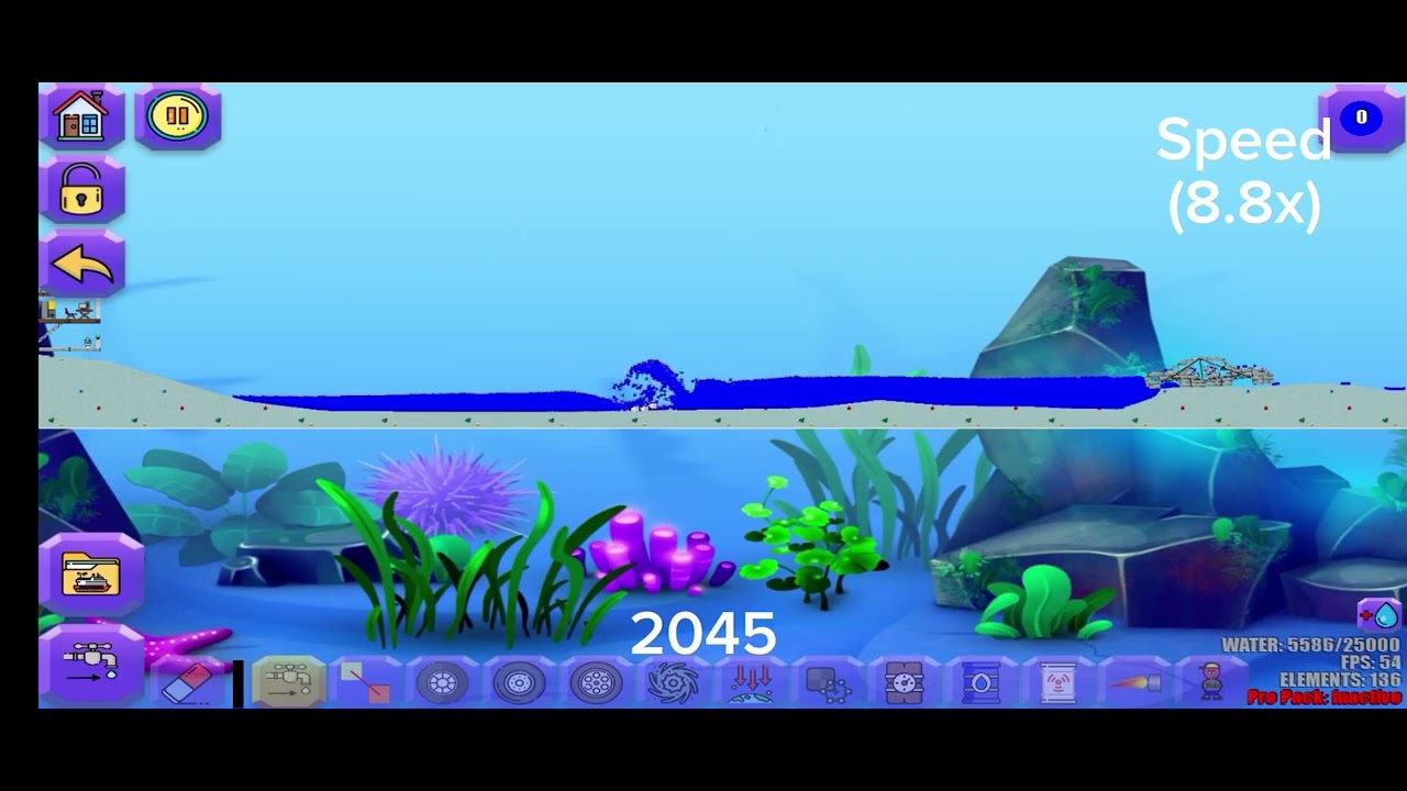 Sea level rising years simulation in Water Physics Simulation