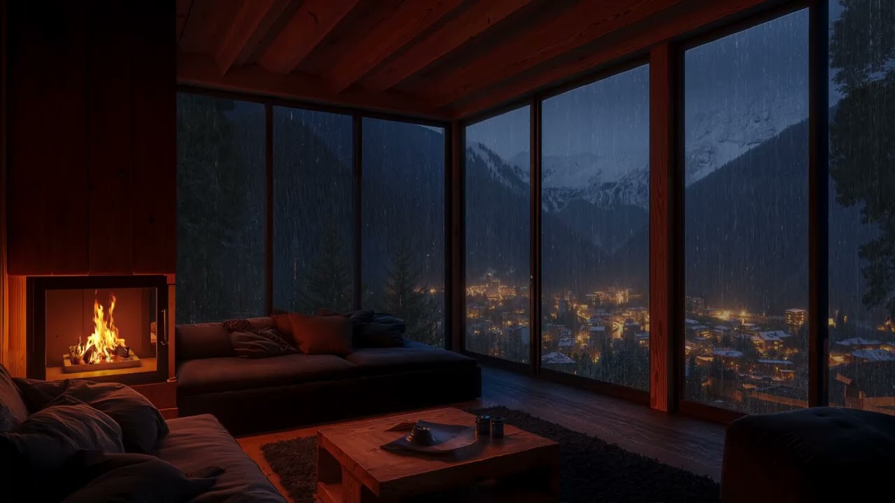 Fireplace & Rain Sounds for Deep Sleep | Relaxing Day Ambience for Relief Stress 🔥🌧️