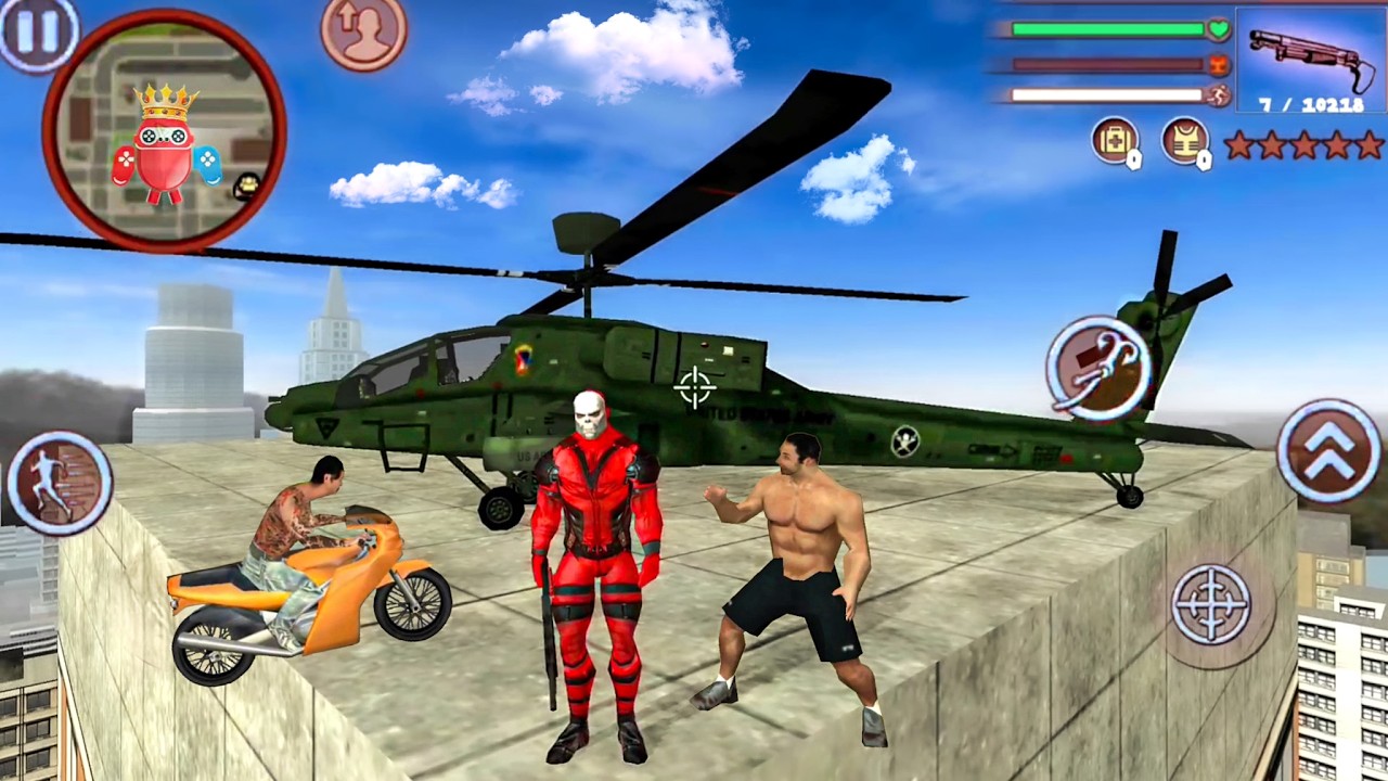 Deadpool Rope Hero Vice Town and Army Helicopter in Open World Game - Android Gameplay