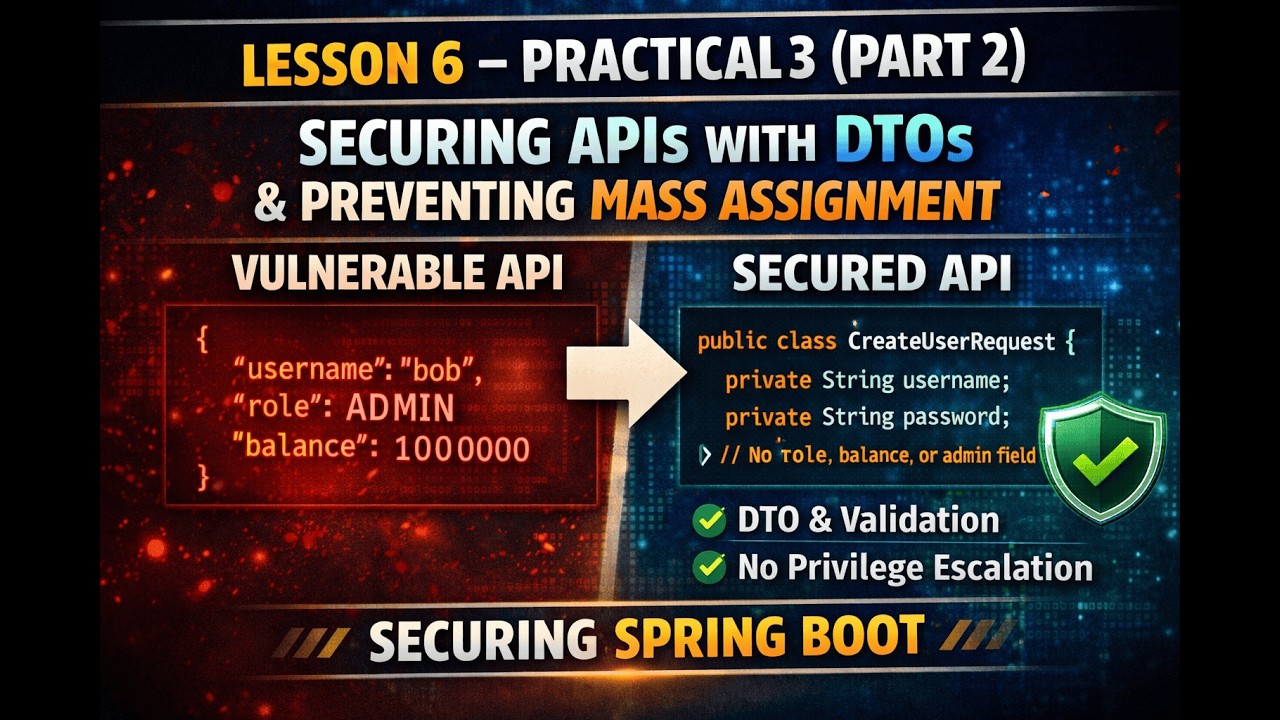 Lesson 6 – Practical 3 (Part 2) | Securing APIs with DTO & Preventing Mass Assignment in Spring Boot