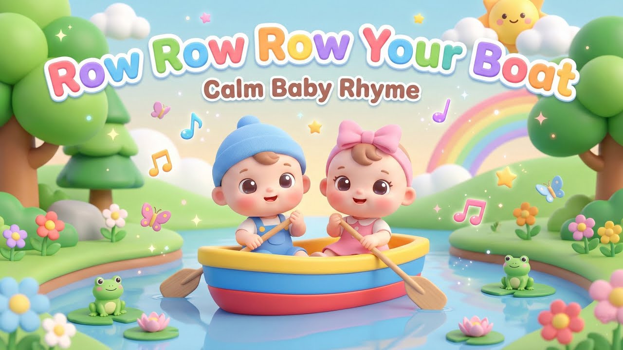 Row Row Row Your Boat 🚣‍♂️🎵 | Calm Baby Rhymes 😴 | Lullaby Nursery Songs for Kids 👶🌙