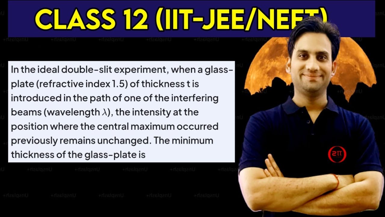 In the ideal double slit experiment, when a glass plate (refractive index 1.5) of thickness t is