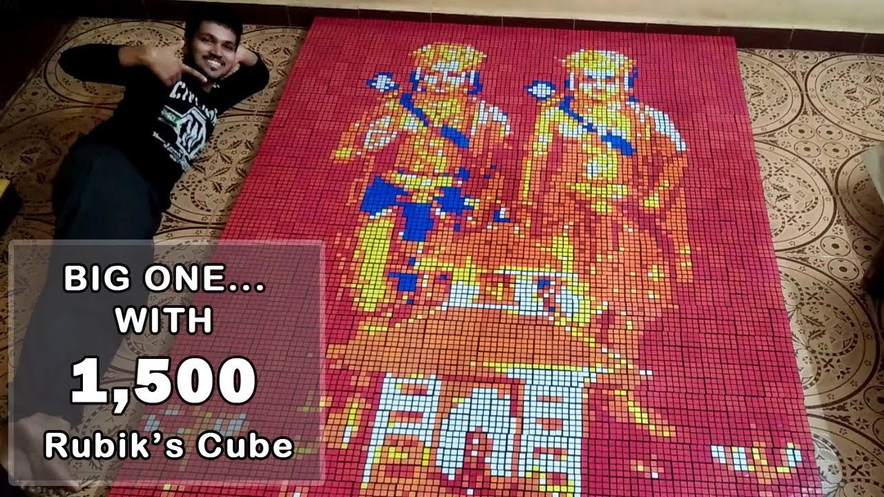 Biggest Rubik's cube mosaic art of Koti Chennayya with 1,500 Cubes by MAHESH MALPE
