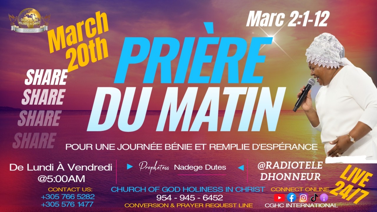 3.20.26 - Marc 2:1-12 | RADIO TELE D'HONNEUR | POUR UNE JOURNÉE BÉNIE ET REMPLIE D'ESPÉRANCE | CGHC