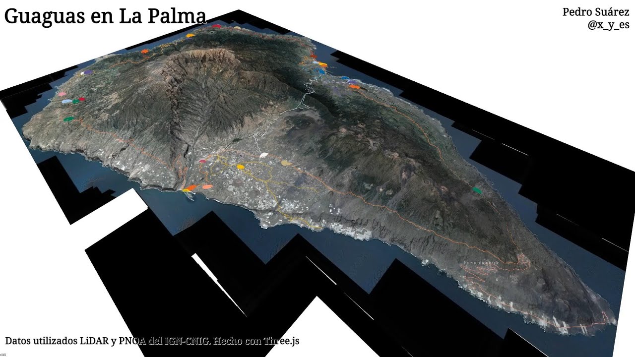 Guaguas circulando por La Palma, en 3D.