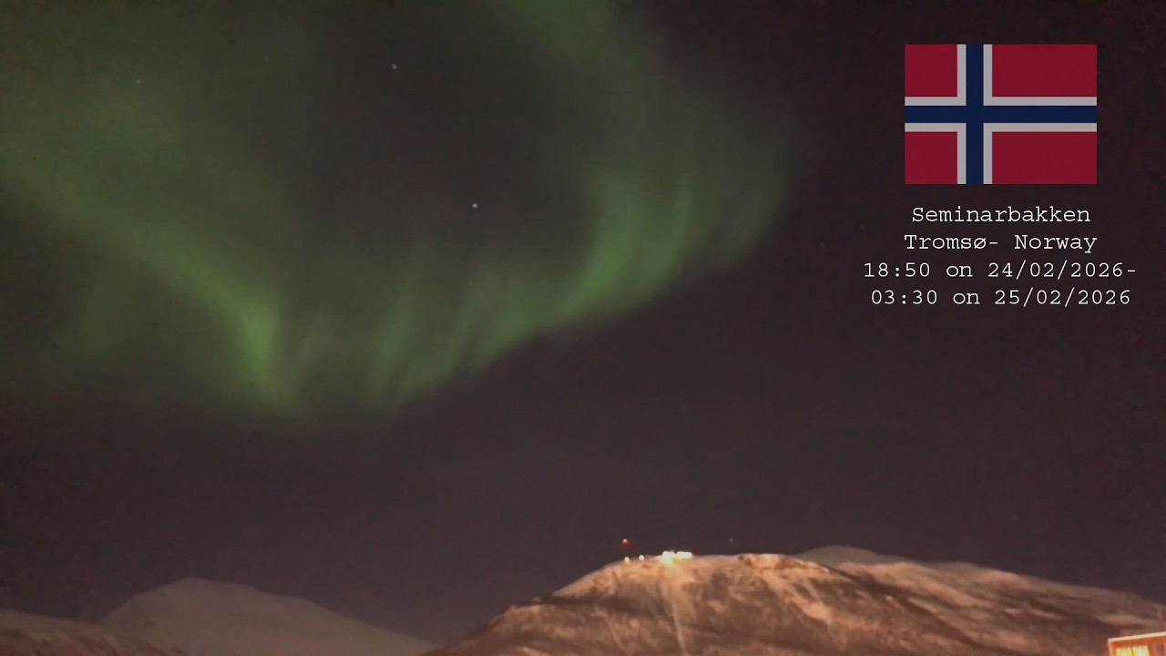 Dramatic aurora timelapse taken from Seminarbakken, Tromsø- Northern Norway. 24-25/02/2026
