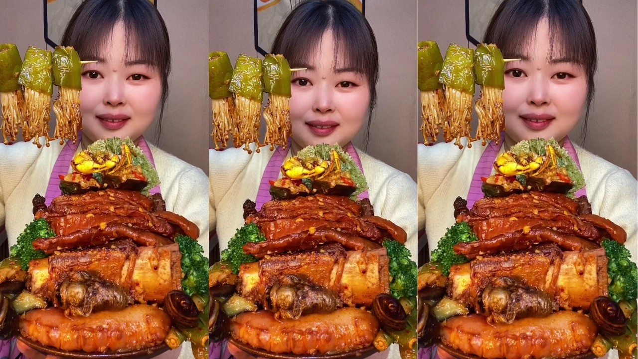 Satisfying ASMR Eating Braised Pork Ribs With Spicy Sauce | Rural Food Mukbang Show