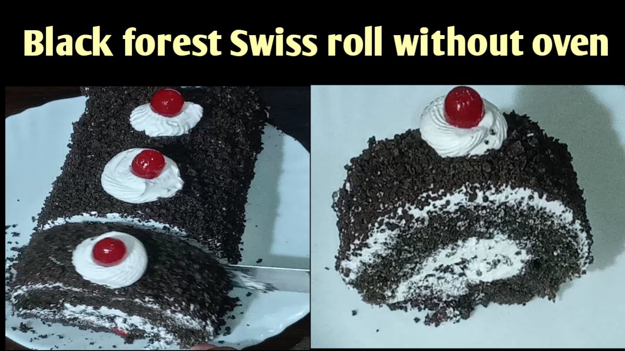 Black forest Swiss roll cake without oven,black forest cake,swissroll cake