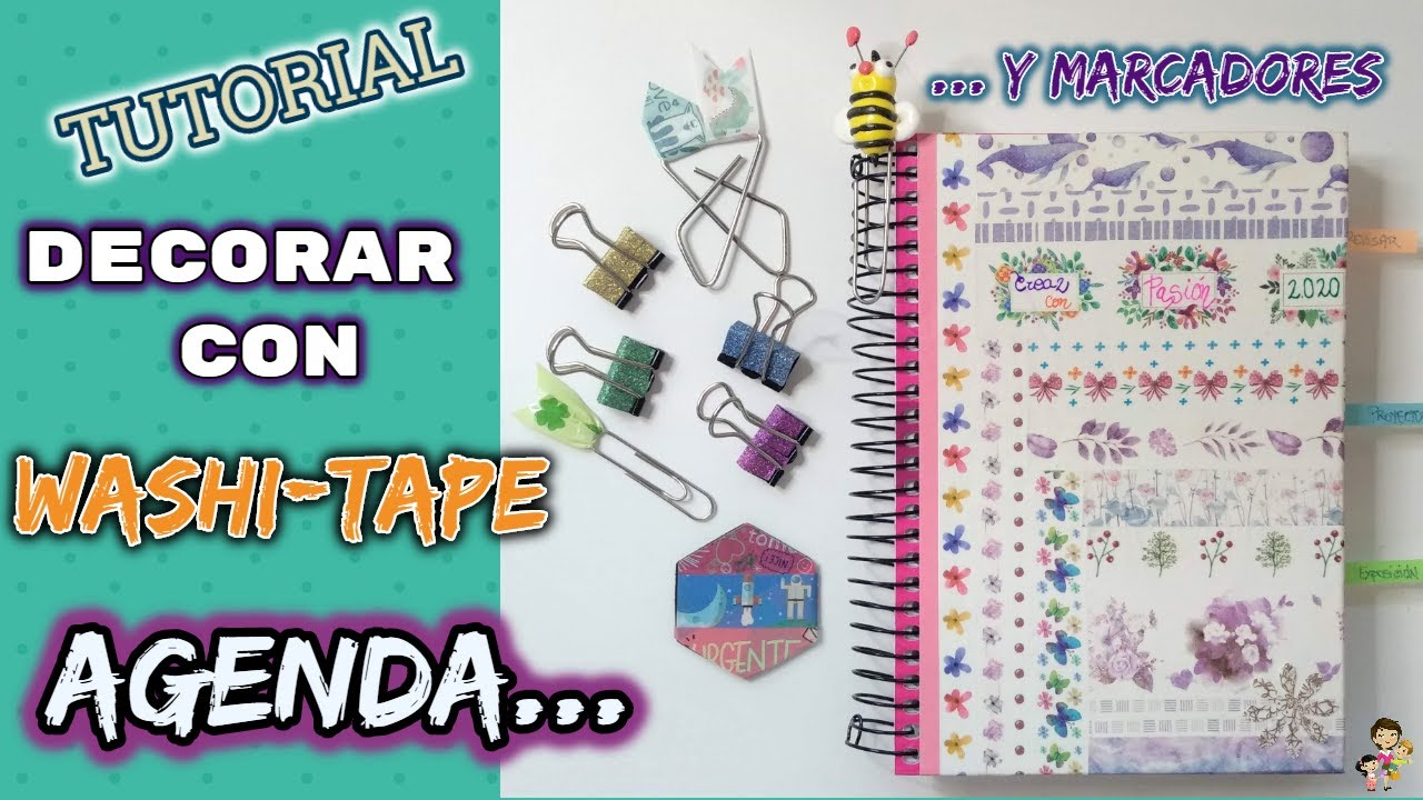 Cómo decorar con WASHI-TAPE, FÁCIL y cambiar de aspecto una AGENDA  y MARCADORES🔖📓