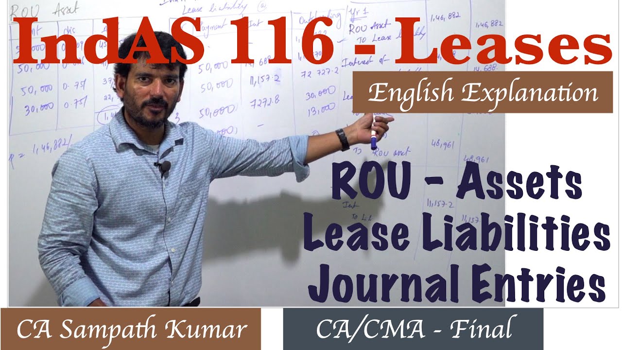 IndAS 116 - Leases | ROU asset and Lease Liability workings with Journal Entries | CA CMA Final | FR