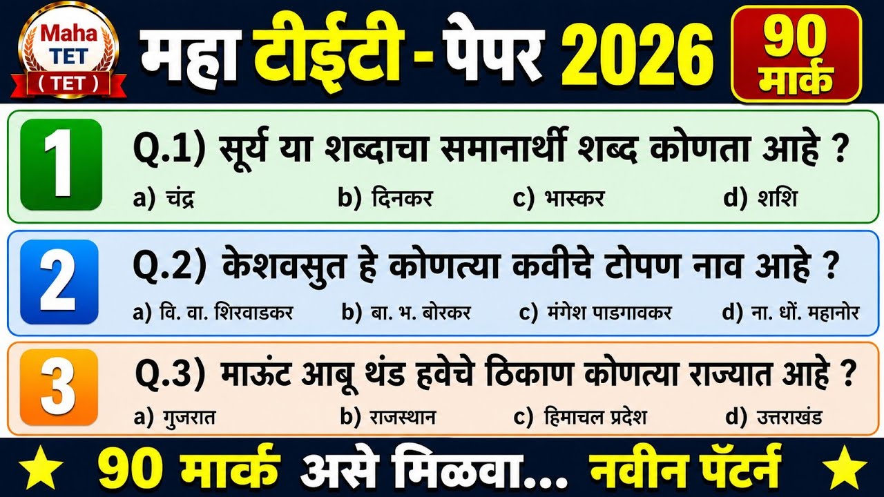 Maha TET Question Paper 2026 | महा टीईटी परीक्षा पेपर 2026  |  Maha Tet Previous Year Paper | TET |