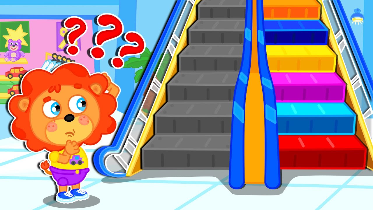 Peque&ntilde;o Leon | Escalera mec&aacute;nica negra y escalera mec&aacute;nica arco&iacute;ris | Dibujos animados