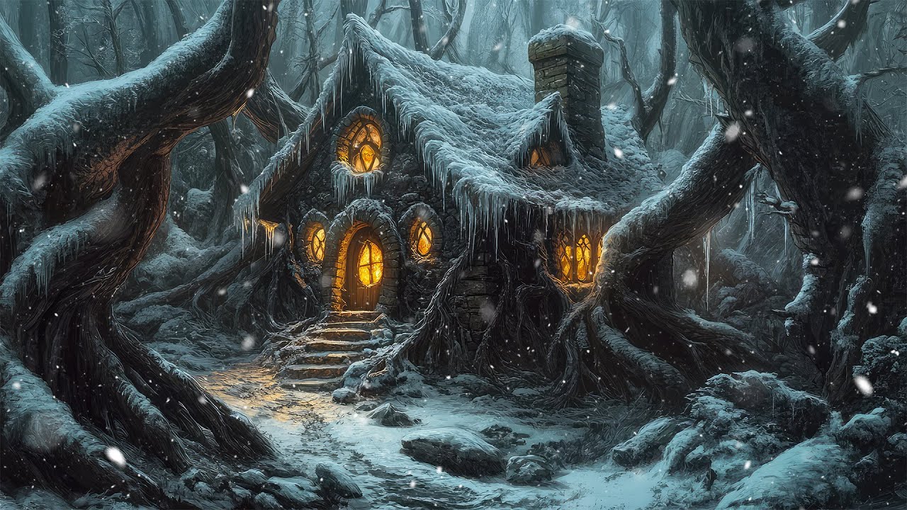 Winter Cabin Beneath Twisted Roots | Medieval Celtic Winter Ambience for Calmness, Focus & Deep