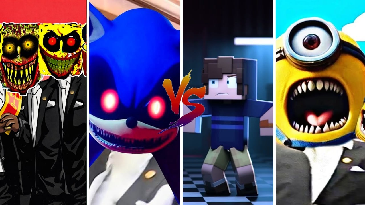 Vile SpongeBob.EXE vs Sonic.EXE vs FNAF Security vs Minions.EXE Coffin dance Tiles hop