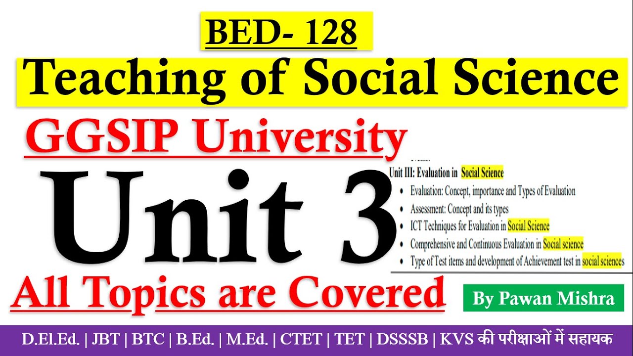 Teaching of Social Science | Unit 3 |  Evaluation in Social Science | B.Ed. | By Pawan Mishra |