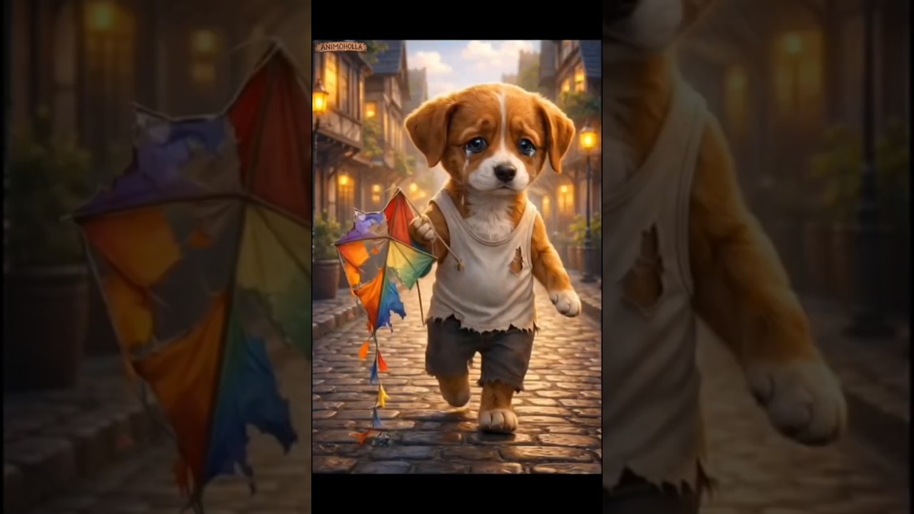 This puppy have no cash to buy kite, so he made a newspaper kite 