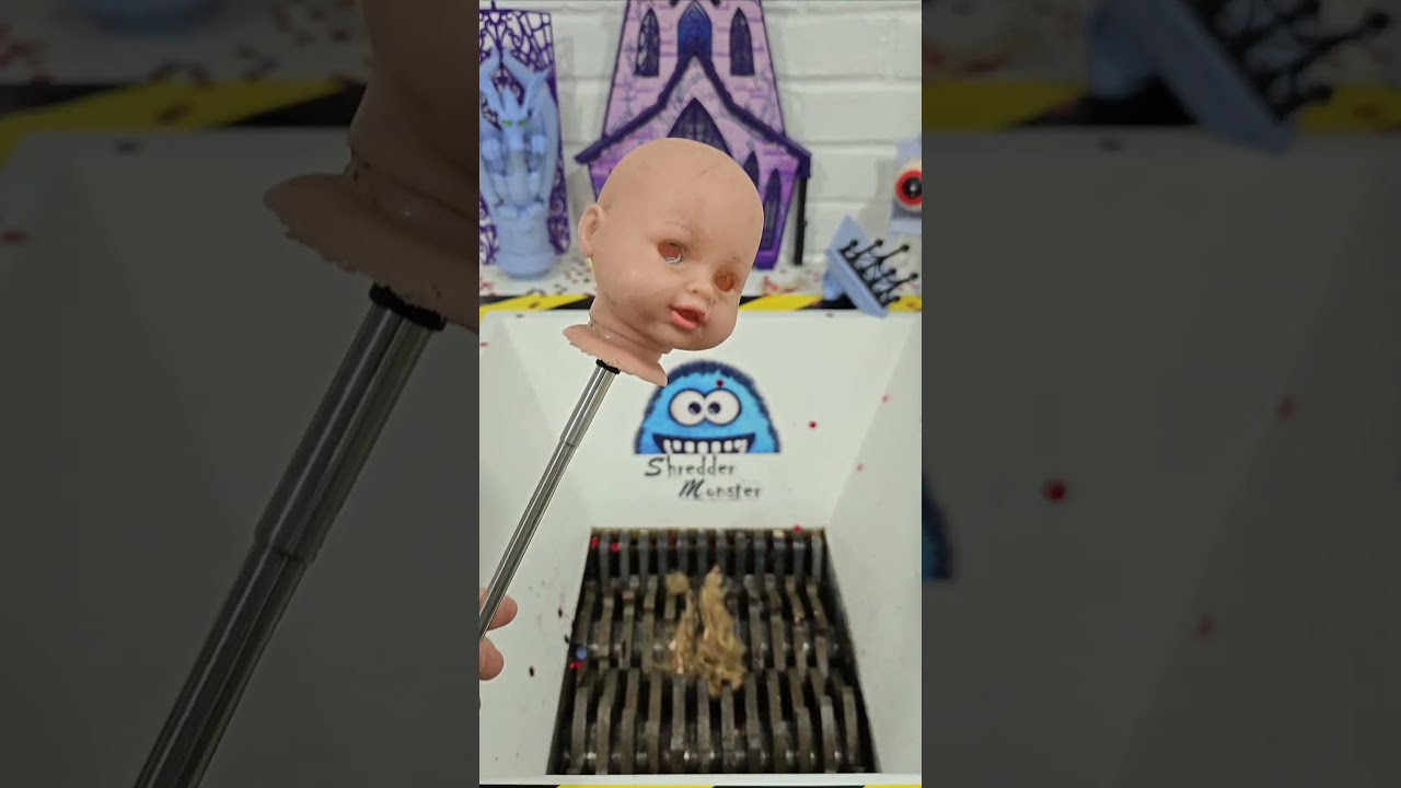 Dolls head vs shredder monster ASMR crushing satisfying videos 