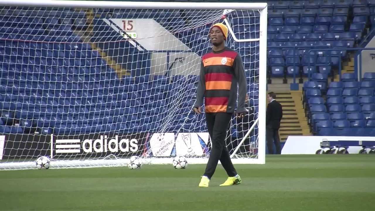 Galatasaray stars Didier Drogba and Wesley Sneijder train at Stamford Bridge