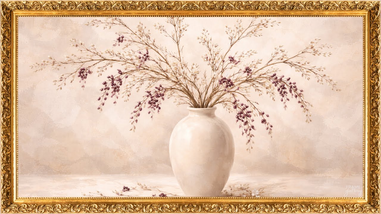 Cuadro Jarrón Minimalista con Ramas 4K | Cuadro Decorativo para TV 6 Horas | FRAME Gallery