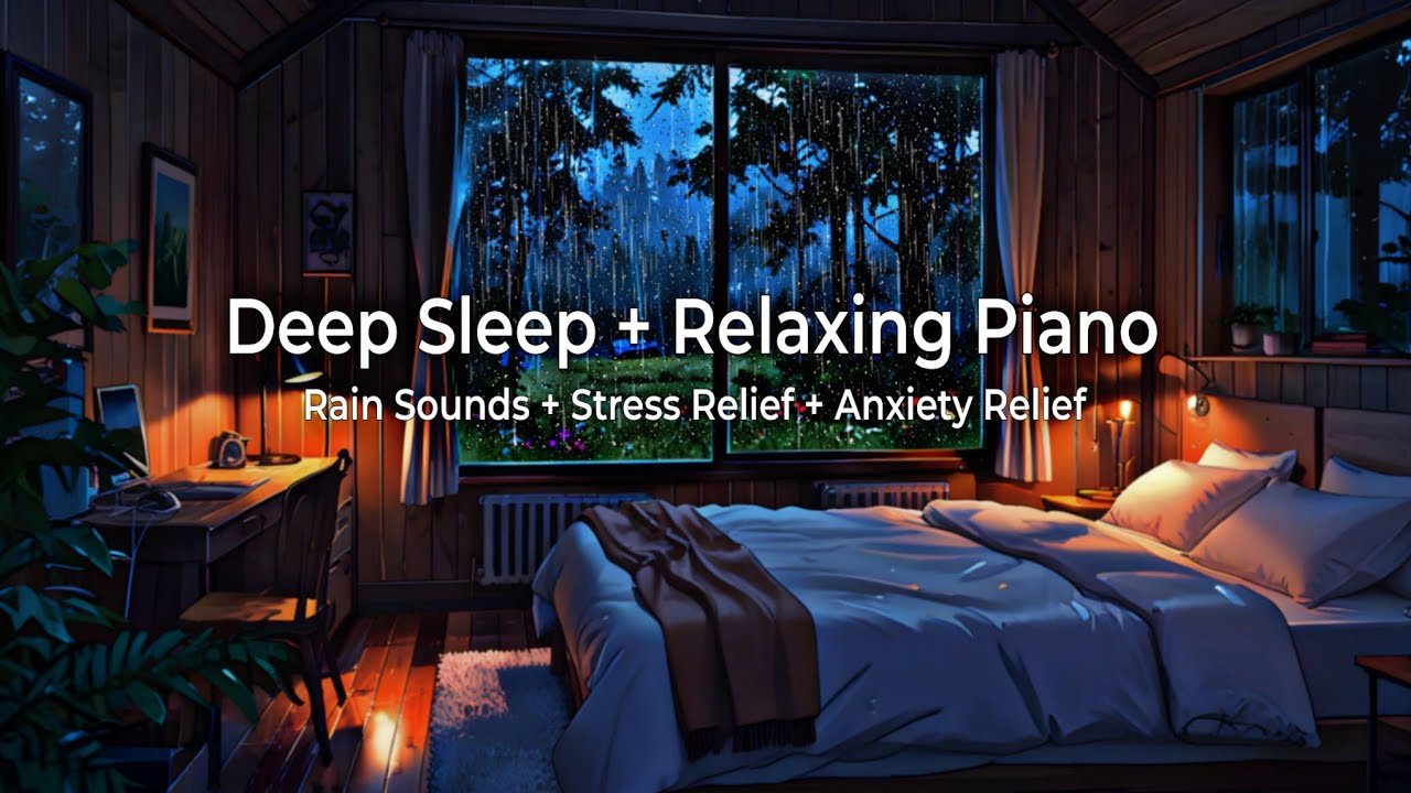 Deep Sleep Music - Relaxing Piano Music & Rain Sounds in Warm Bedroom for Sleeping, Study, Calming