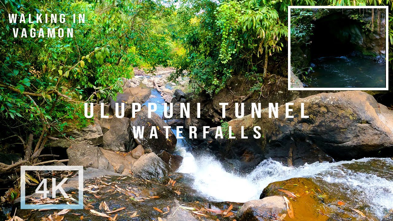 Waterfall in Uluppuni Tunnel Vagamon, Walking Tour in 4K 60fps