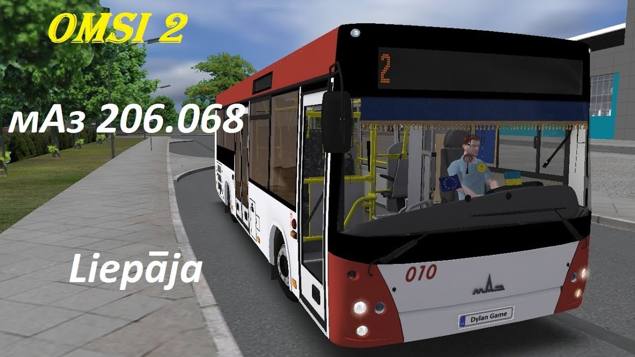 Omsi 2 еду на автобусе МАЗ 206.068 по карте Liepāja