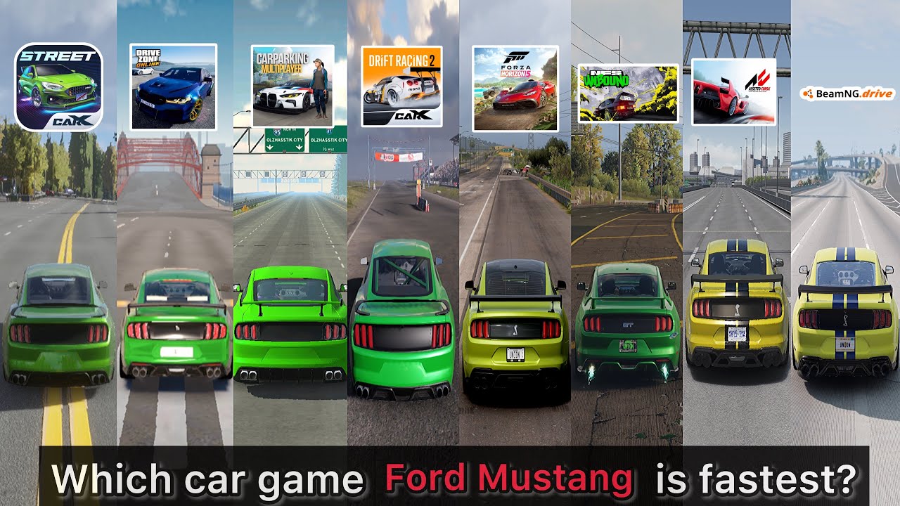 Ford Mustang in CarX Street, Drive Zone Online, CM, CarX Drift Racing 2, FH5, AC, BeamNG