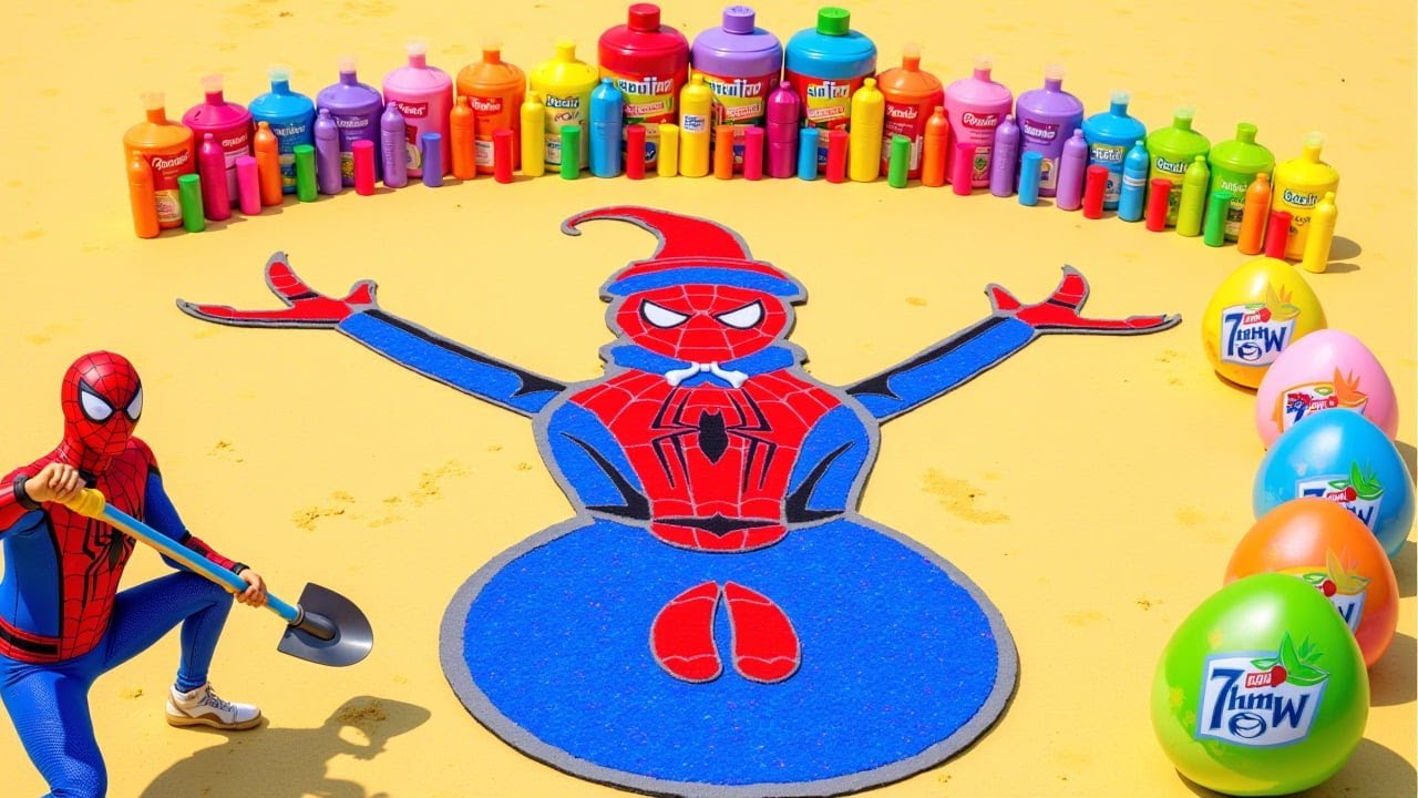 DIY Muñeco de Nieve de Spiderman + Orbeez + Gran Erupción de Espuma & Explosión de Refrescos