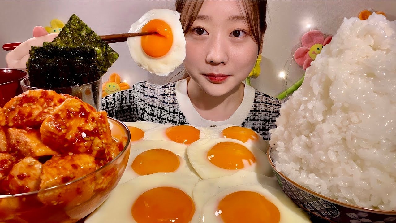 ASMR жаренное яйцо кимчи корейская водоросль 【русские субтитры】【Mukbang/ Eating Sounds】