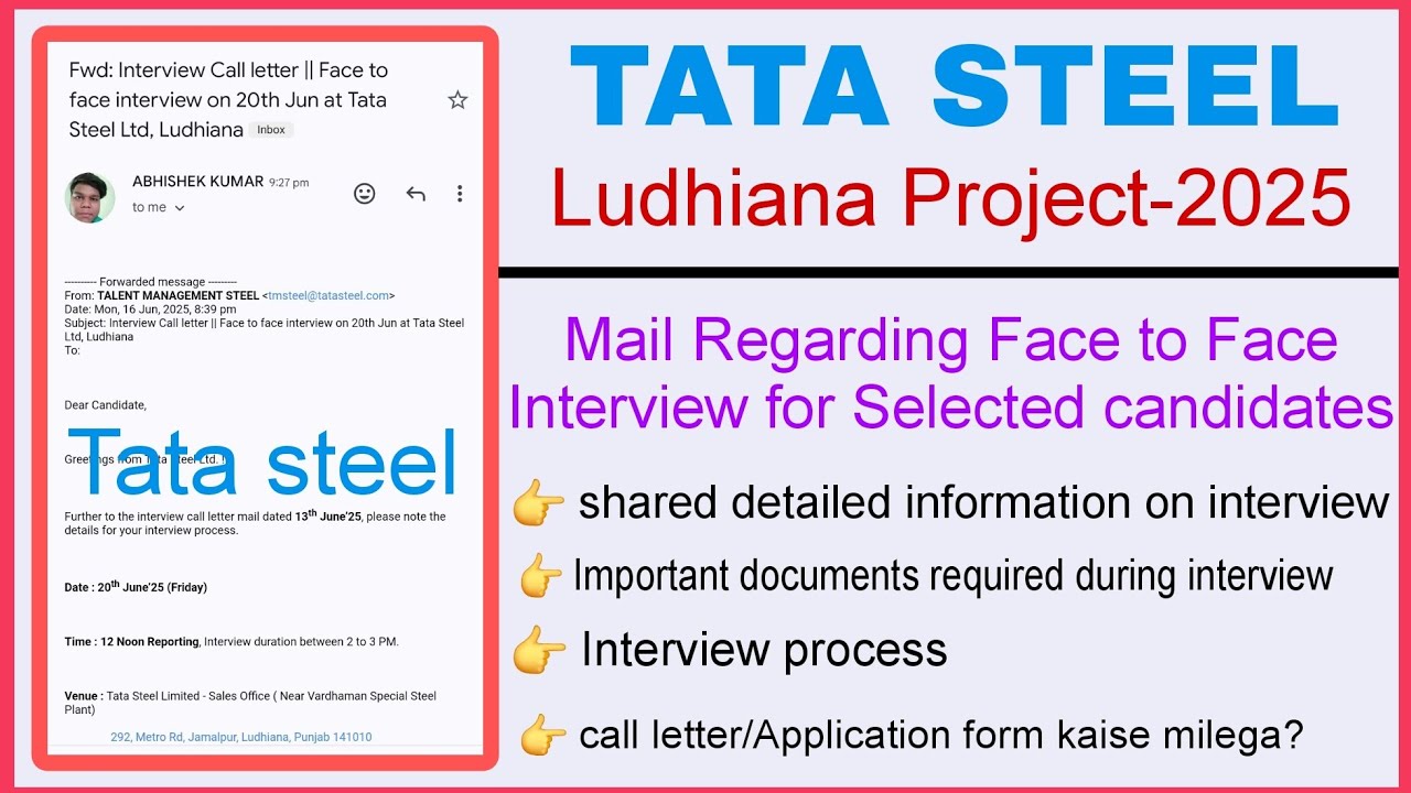 Face-to-Face detailed interview Process for Tata Steel-Ludhiana Project 2025 | Tata steel JET 2025 |