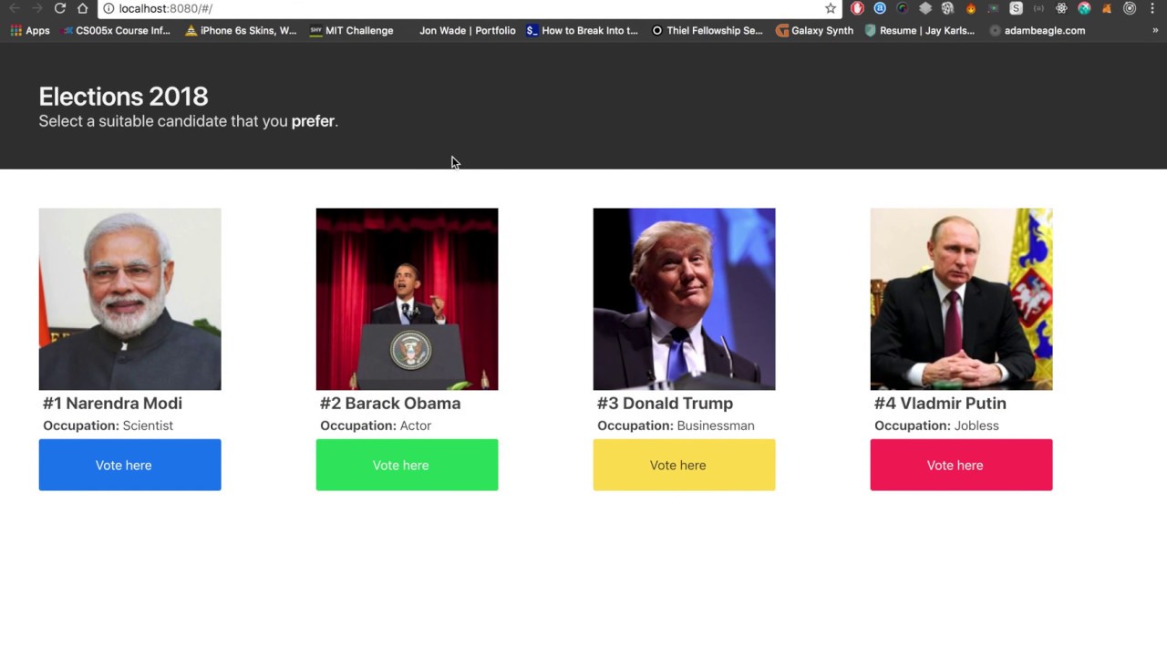 Blockchain and VueJS based decentralized voting application using Truffle and Ethereum