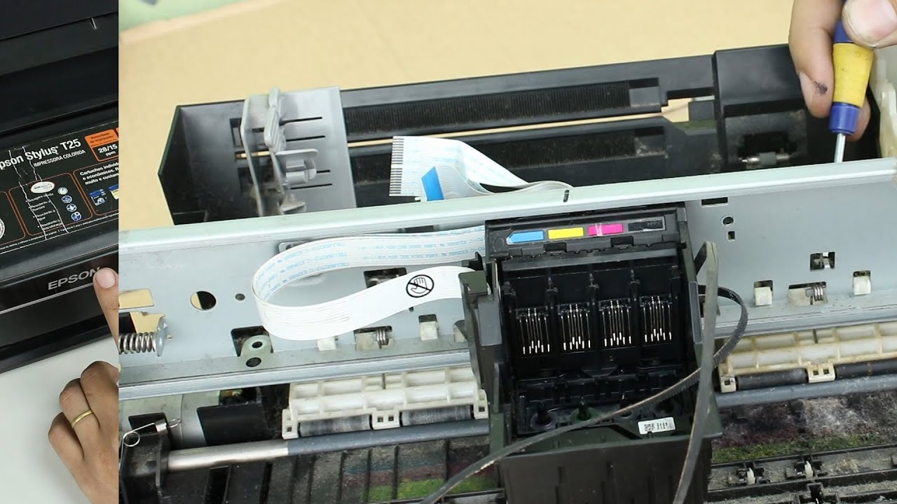 Impressora Epson Stylus T25 por dentro - Desmontando impressora de cartucho de tinta