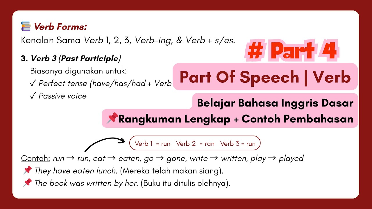 Part 4 - Part Of Speech | Verb (Kata Kerja) | Belajar Bahasa Inggris Dasar