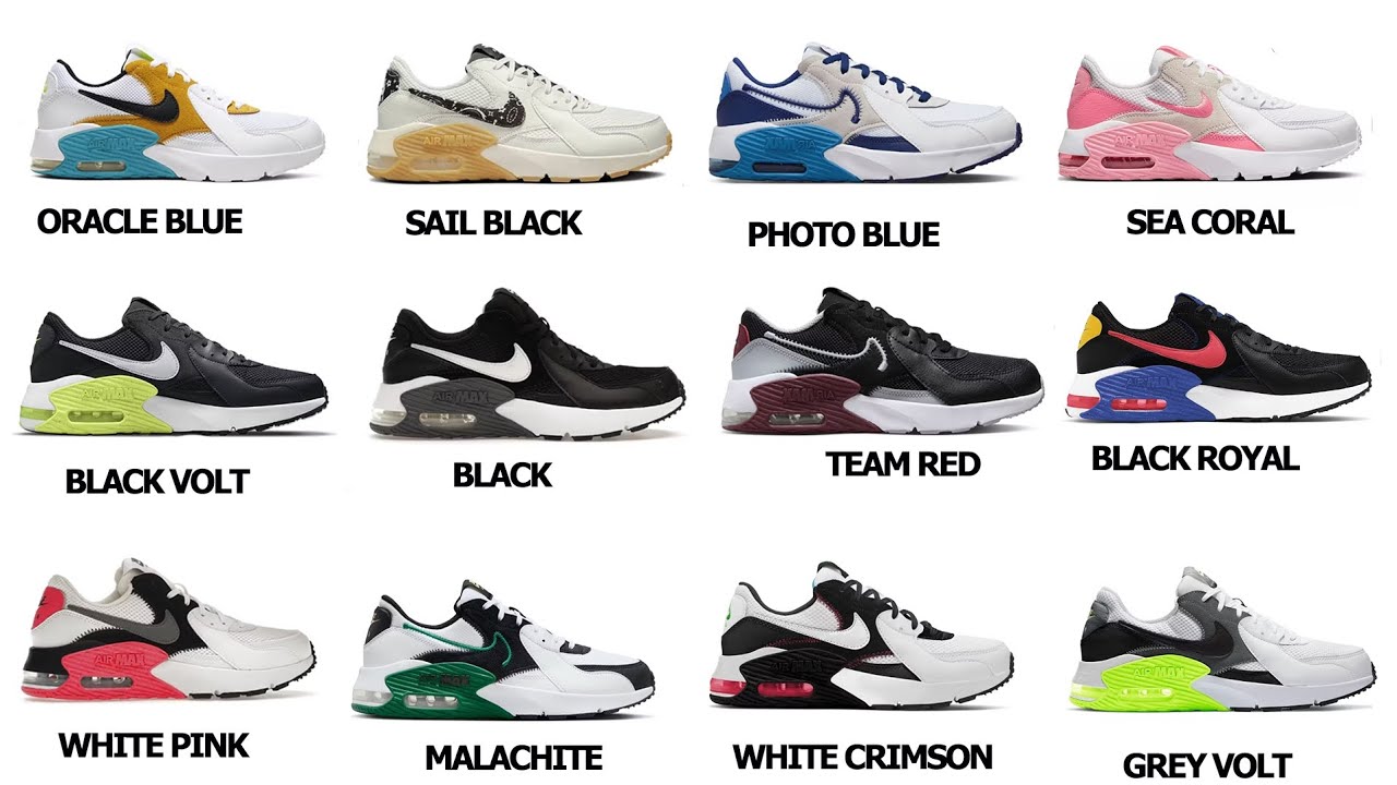 Nike Air Max Excee - Visual Guide With Colorway With Names