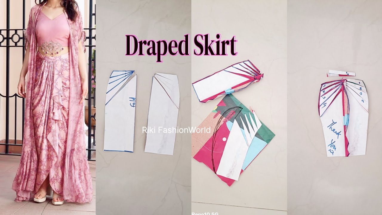 Draped Skirt Outfit Making | Drafting | Cowl Skirt Design | Indo Western Draped Dresses