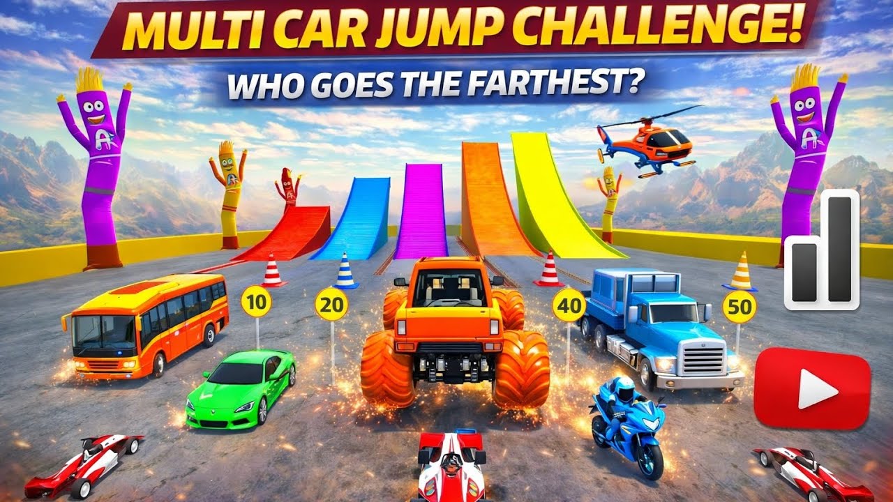 Ultimate Mega Ramp Jump Race 😱 All Vehicles Challenge