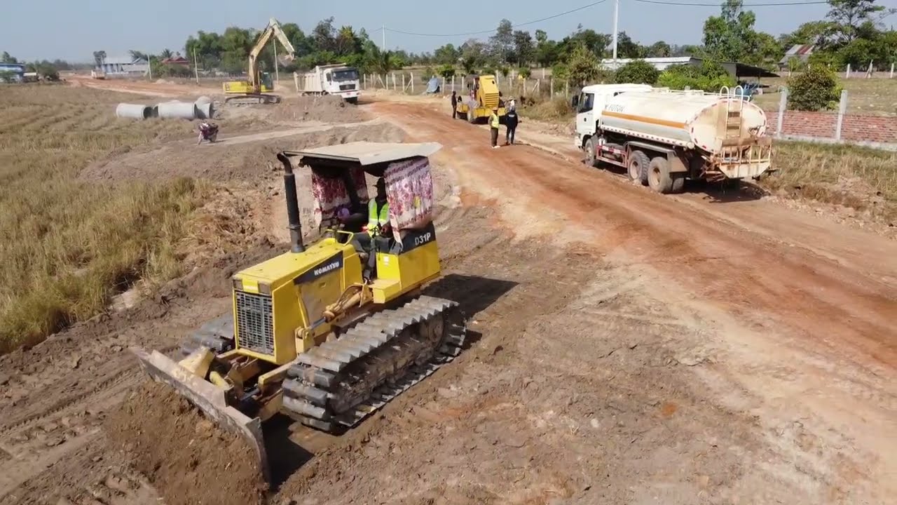 Powerful Bulldozer D31P with 25T Dump Truck  Expert Road Construction Team