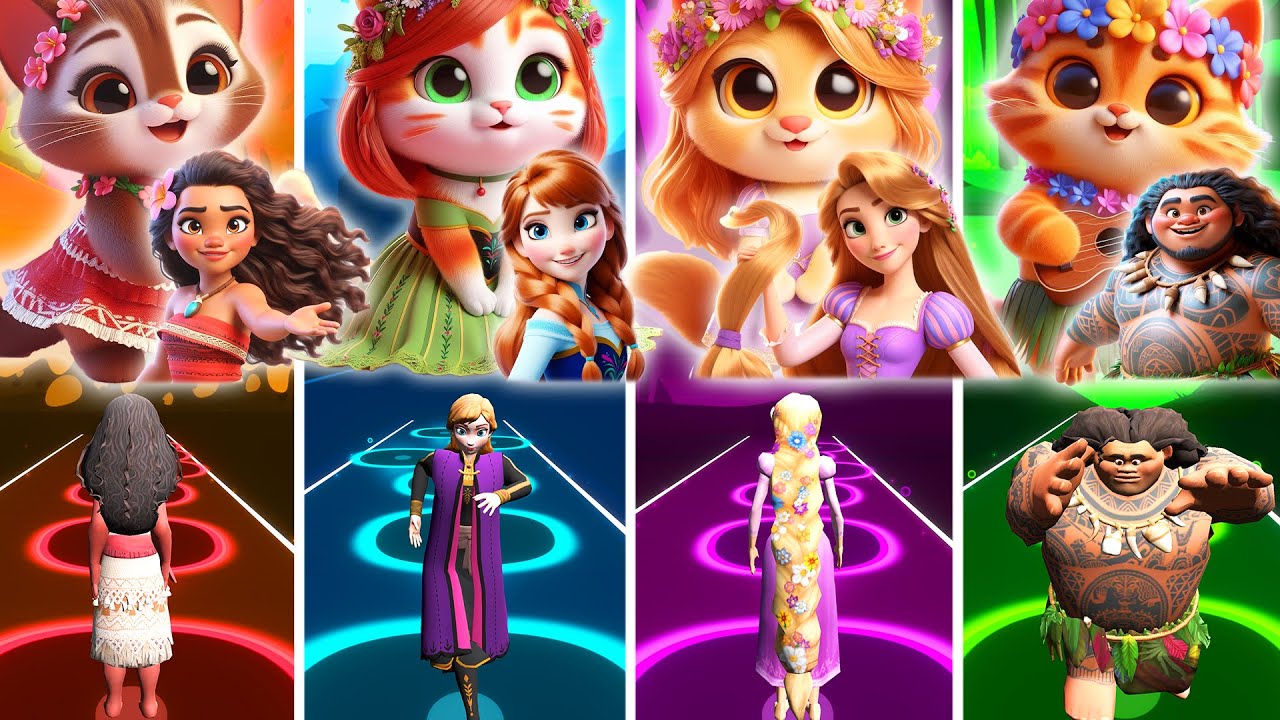 Moana How Far I'll Go | Anna Love Is | Tangled I See The Light | Maui You're Welcome - Tiles Hop!