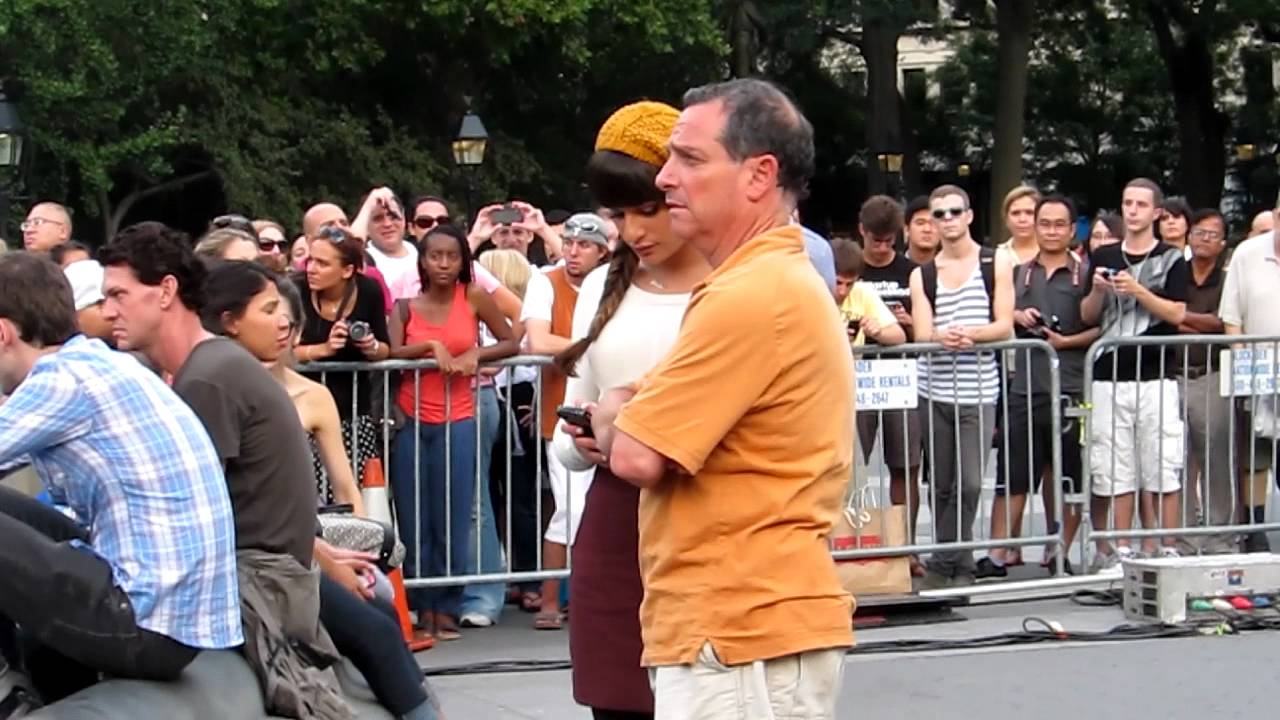 Lea Michele & Chris Colfer filming New York City Washington Square Park
