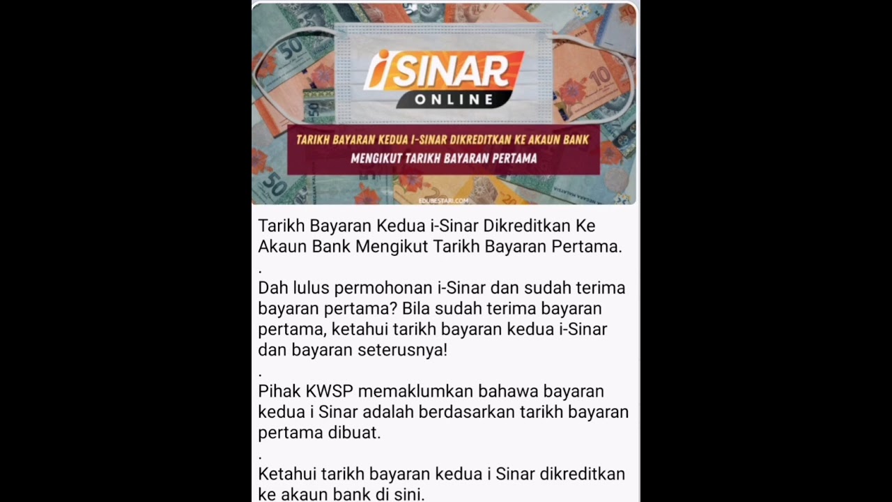 I-Sinar online: bayaran kedua dikreditkan ke akaun bank mengikut tarikh bayaran pertama..⬇️LINK ⬇️