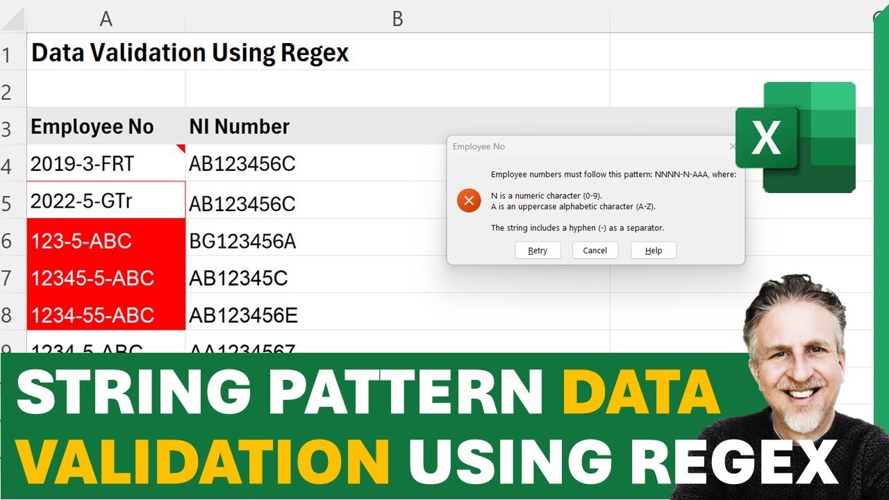 REGEX Data Validation in Excel - String Pattern Data Validation and Conditional Formatting