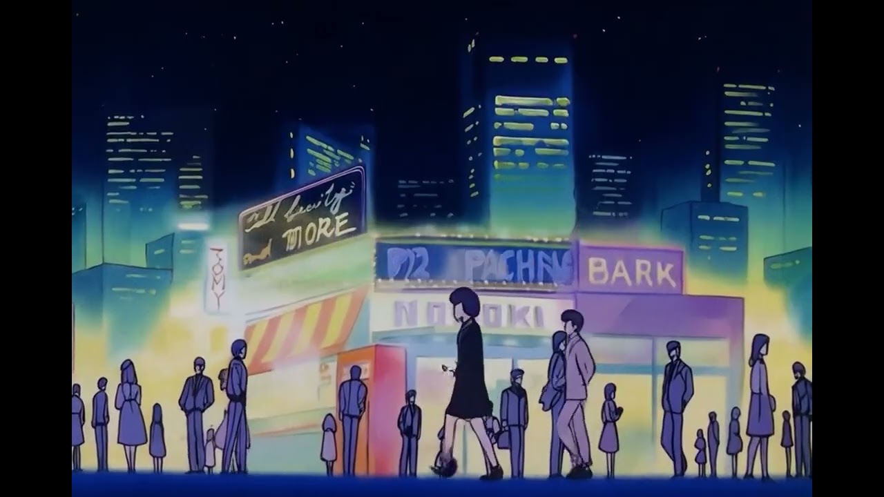 【80sアニメ都市ループ】夜の街を歩くシルエット｜レトロVJループ  / 80s Anime City Night Loop – Walking Silhouettes Retro VJ Loop