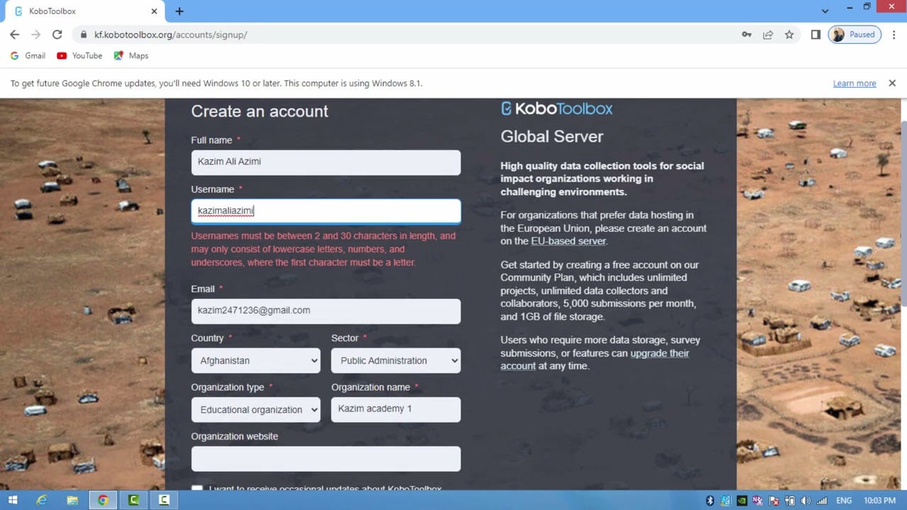 2.Creating account in Kobo Toolbox